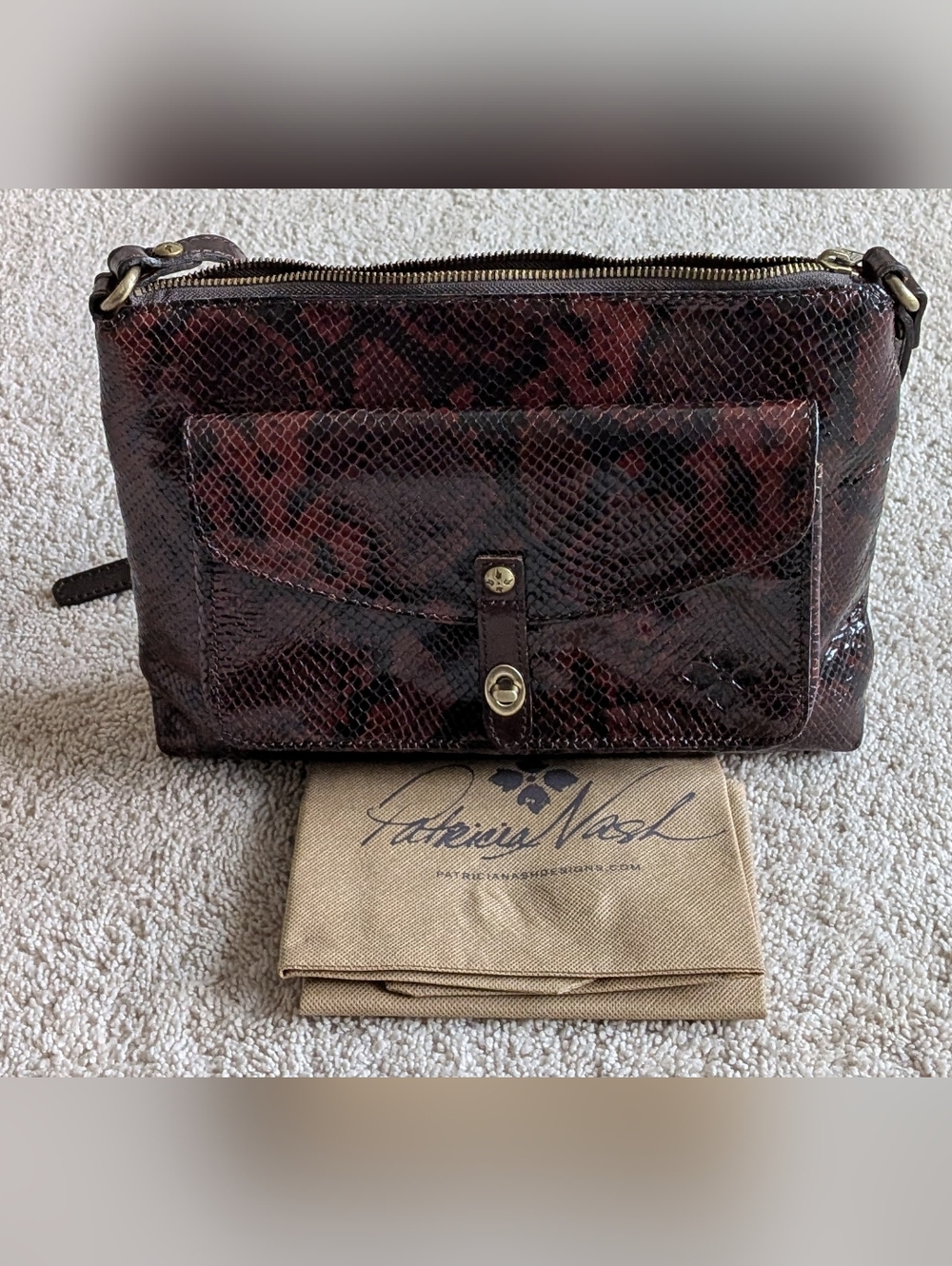 Patricia Nash Kenilworth Snake Print Pattern Leather Crossbody Bag. New Without